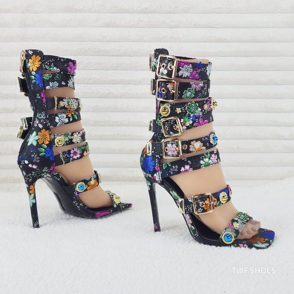 Floral Multi-Color Strappy Heels - Picture 9 of 14